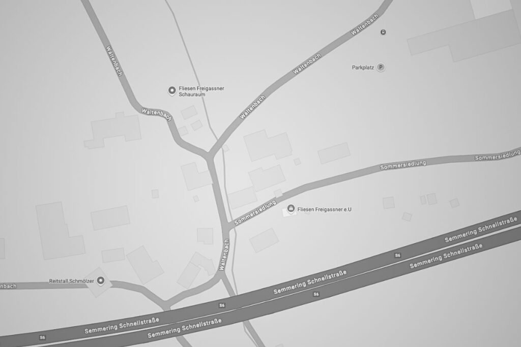 Anfahrtskarte mit Standorten von Büro und Ausstellung von Fliesen Freigassner in Waltenbach, Nähe Leoben